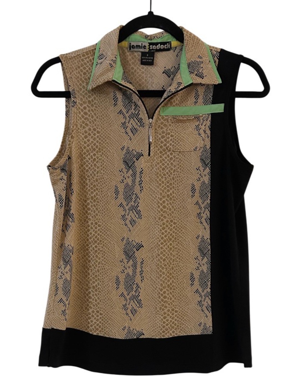 Jamie Sadock Sleeveless Golf Top Size Small 1/4 Zip Snake Print